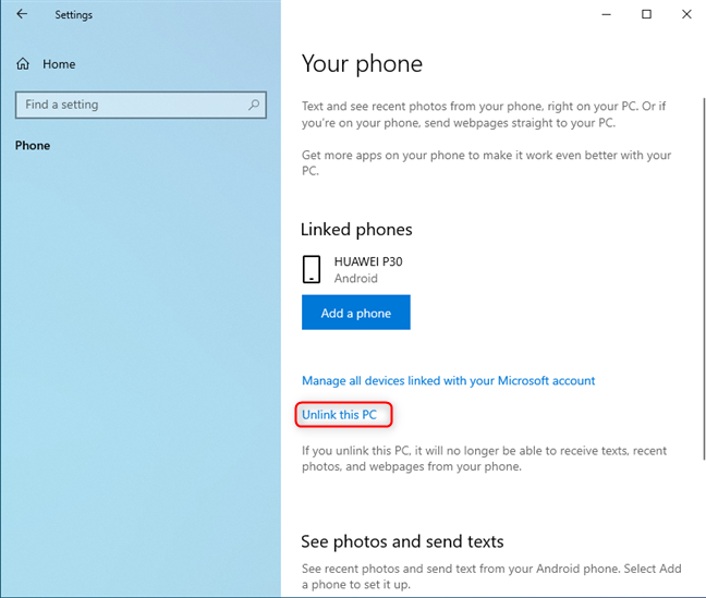 How to remove your phone from Windows 10 (unlink phone)