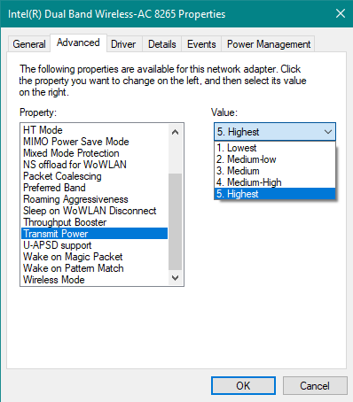 Transmit Power WIFI что это. Transmit Power Level в свойствах адаптера WIFI. Preferred Band в настройках. Intel r Dual Band Wireless-AC 8265 драйвер не работает.