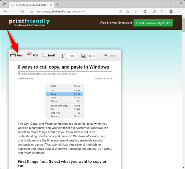 How to print an article without ads in all major browsers