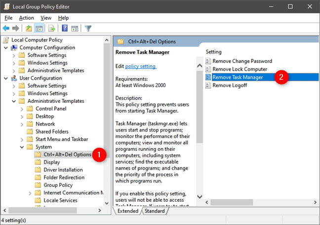 How disable the Task Manager in Windows 10