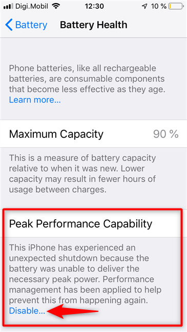 What is and how to disable Peak Performance Capability on iPhones