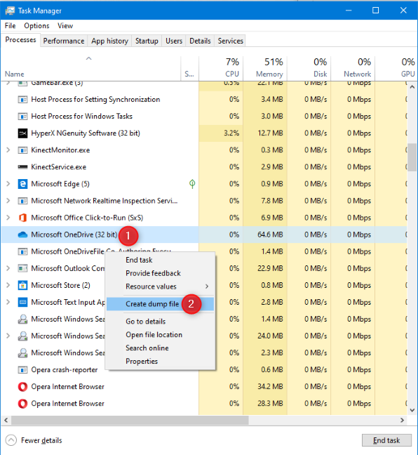 How to create a dump file for an app, background or Windows process