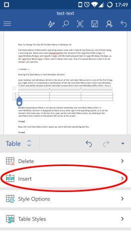 How to insert and edit tables in Microsoft Word for Android