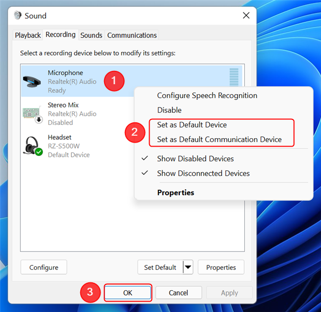 3 ways to set the default microphone in Windows 11