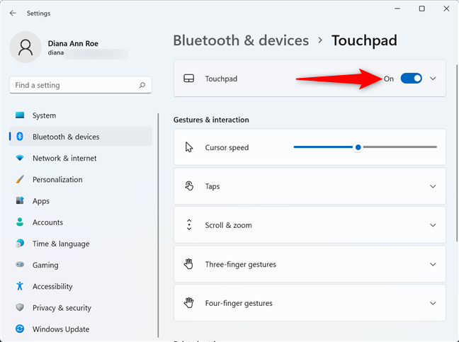 How to change the touchpad settings in Windows 11