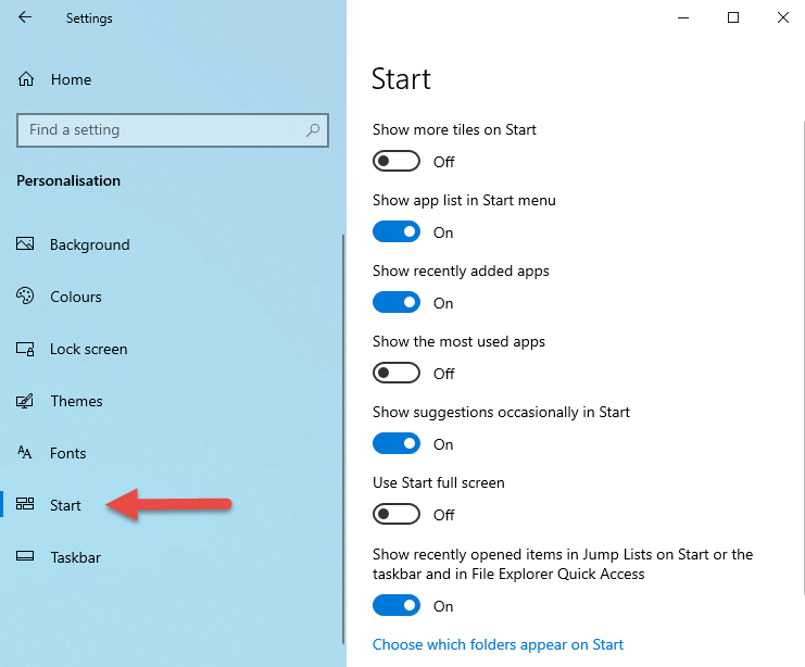 How to show more tiles on the Start Menu, in Windows 10