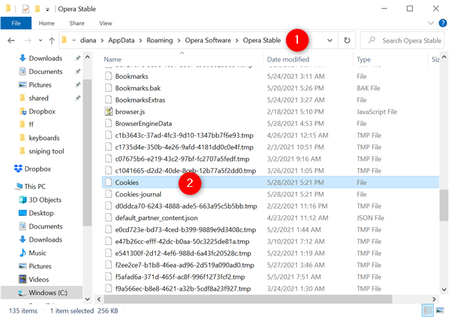 Where are cookies stored in Windows 10 for all major browsers?