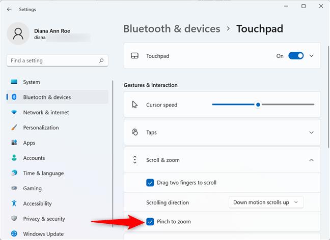 How to change the touchpad settings in Windows 11