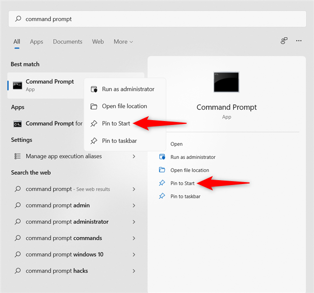 How to pin to Start Menu in Windows 11