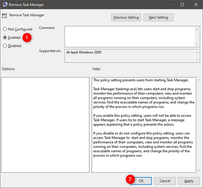 How disable the Task Manager in Windows 10