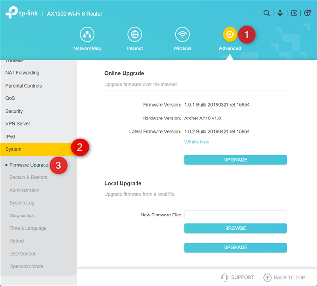 2 ways to update the firmware on a TP-Link Wi-Fi 6 router