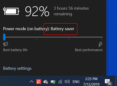 How to turn on and off the battery saver in Windows 10