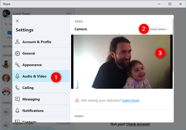 How to configure and test the webcam in Skype