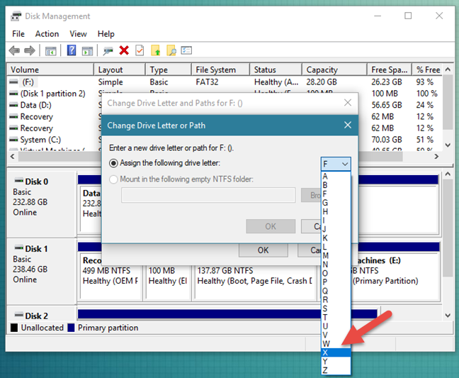 How to change the letter of any drive or partition, in Windows