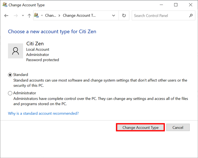 6 ways to change an account to Administrator and back in Windows 10