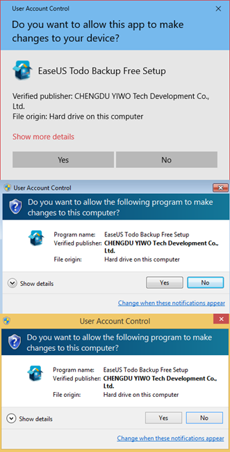 Prompt UAC in Windows 10