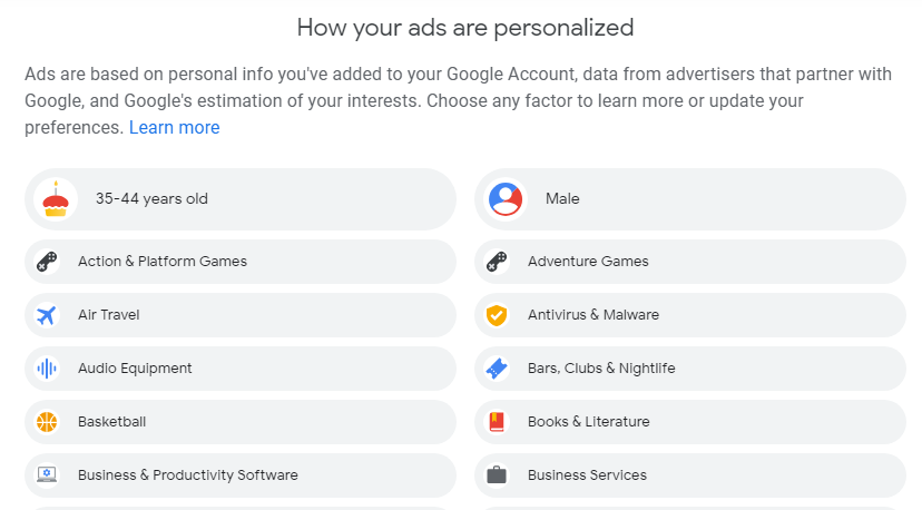 See your Google ads profile and what Googles advertising knows about you