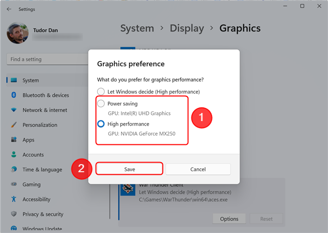 How to choose the default GPU for games or apps in Windows 11