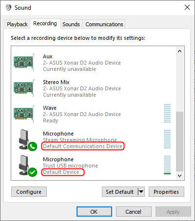 How to set the default microphone in Windows 10