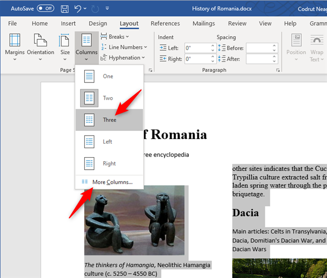 How do I write in two, three or more columns in Word documents?