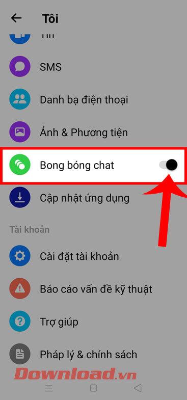 Instructions for turning on and off Facebook Messenger chat bubbles on Android