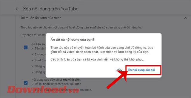 Instruções para ocultar temporariamente o canal do Youtube