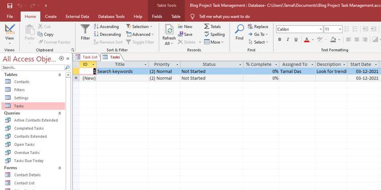 Steps to create a new database in Access