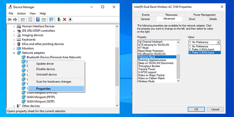 How to switch from 2.4GHz to 5GHz in Windows 10