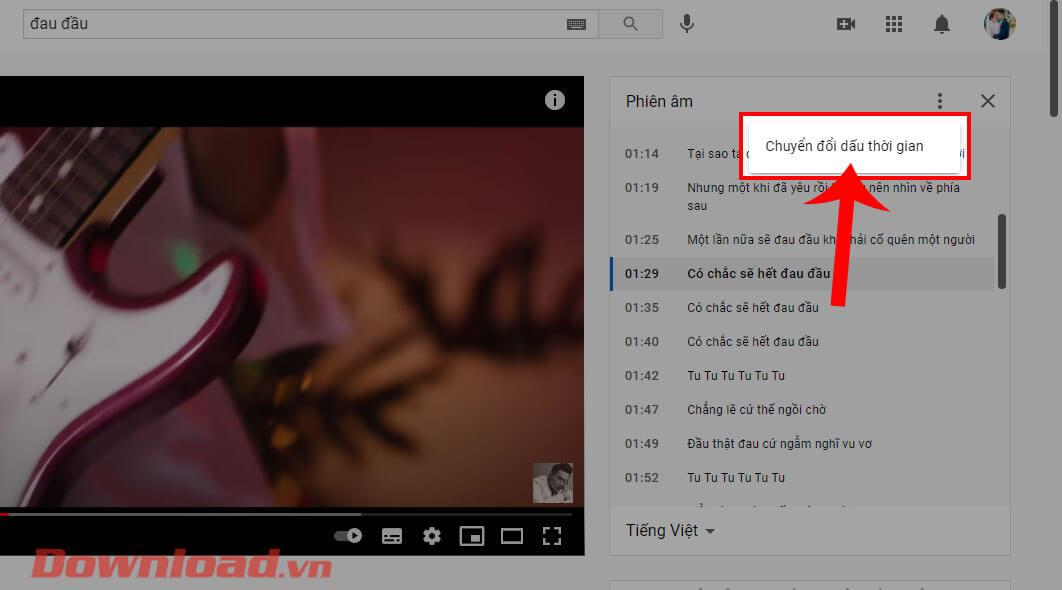 Instructions for viewing song lyrics on Youtube