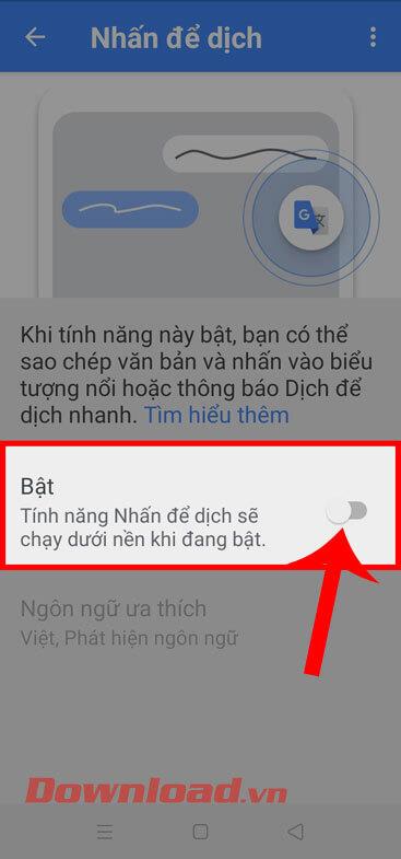 Android'de Google Çeviri balonunu açma talimatları