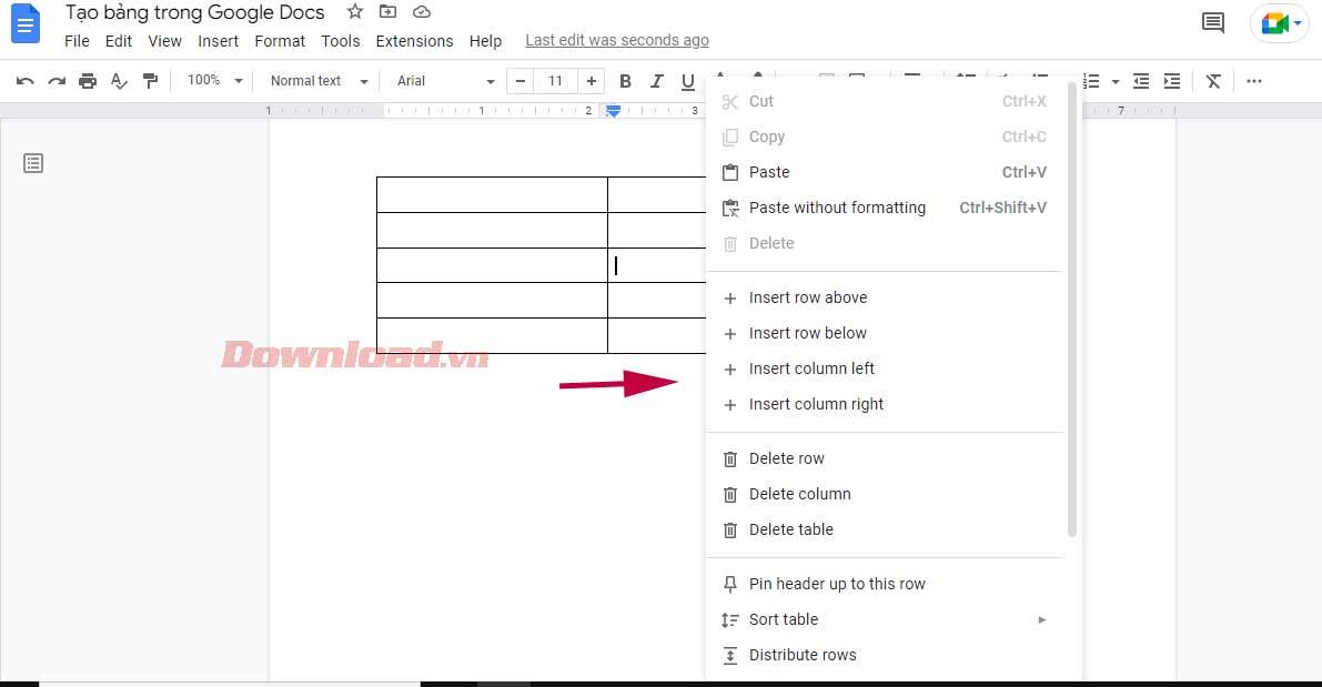 How to create and edit tables in Google Docs