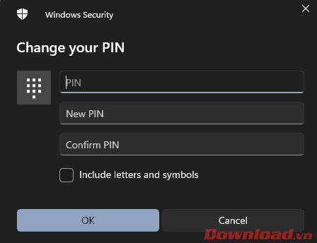 Instructions for deleting or changing PIN on Windows 11