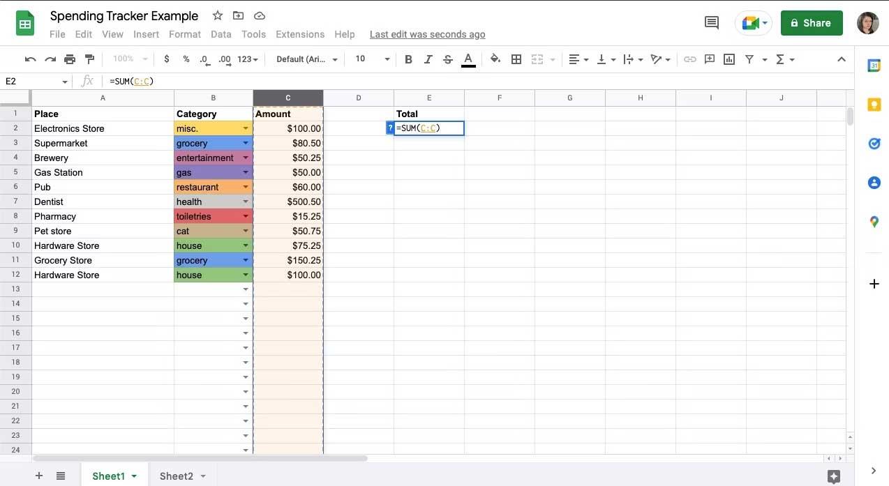 How to create monthly spending tracking in Google Sheets