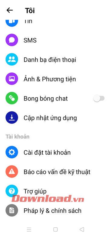 Instructions for turning on and off Facebook Messenger chat bubbles on Android