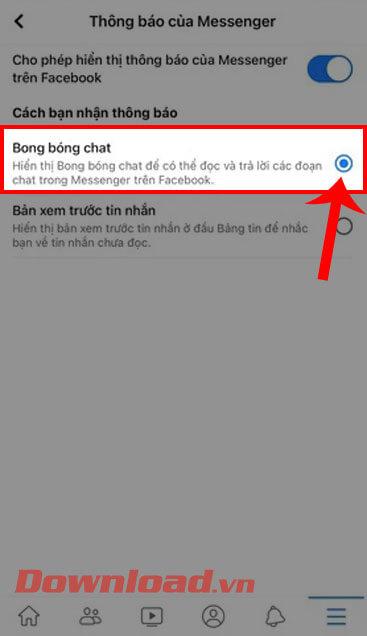 Instructions for turning on Messenger chat bubbles on iPhone