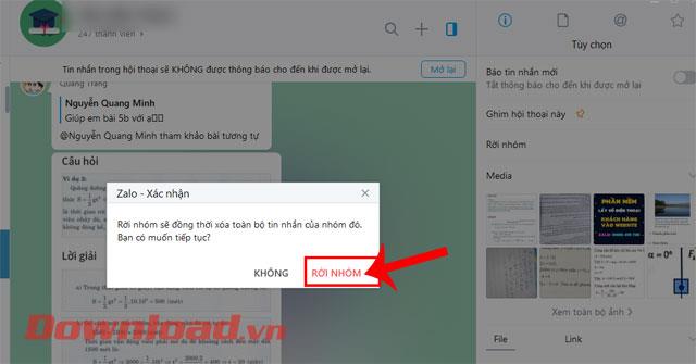 Instructions pour quitter le groupe de discussion Zalo sur téléphones et ordinateurs