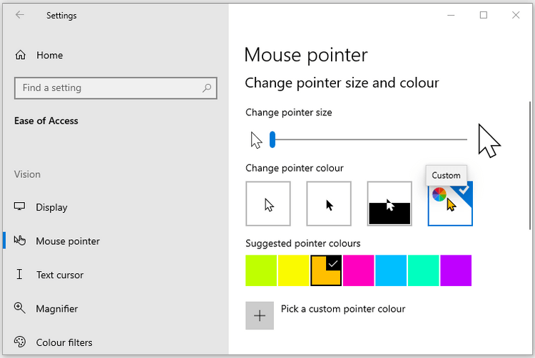 Como alterar a cor e o tamanho do ponteiro do mouse no Windows 10