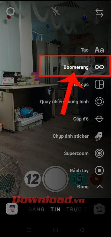 Instructions for recording Boomerang effect videos on Instagram