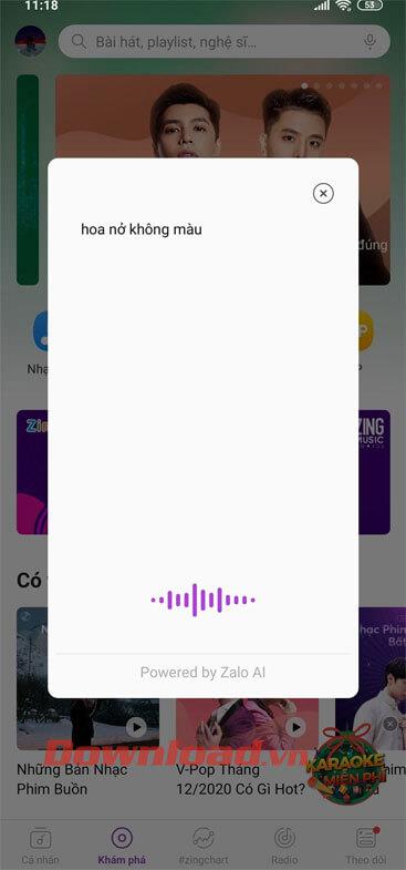 Instructions pour trouver des noms de musique et de chansons à l'aide de l'assistant virtuel sur Zing MP3