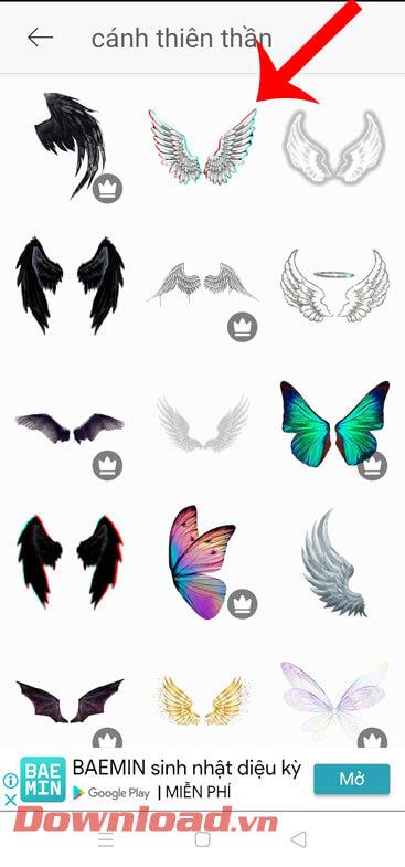 Instructions for adding angel wings to photos using PicsArt