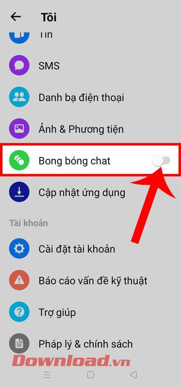 Instructions for turning on and off Facebook Messenger chat bubbles on Android