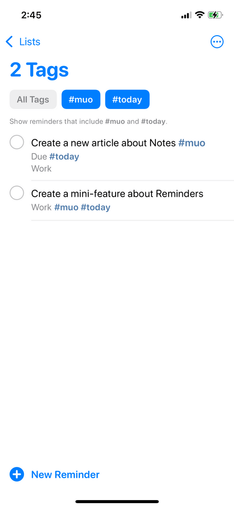 How to sort reminders on iPhone by tag