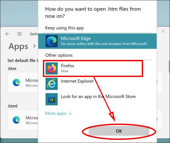 Instructions for changing the default browser on Windows 11