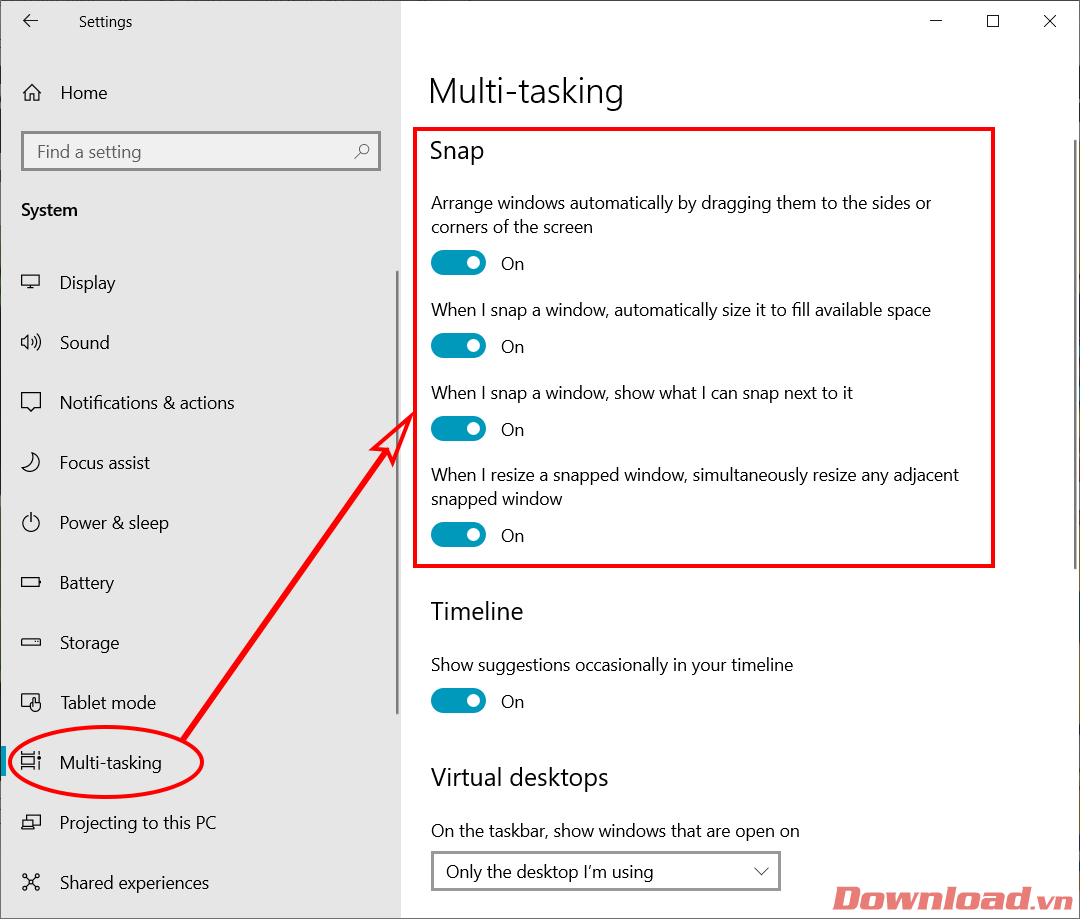 How to split the screen to work with multiple windows at the same time on Windows 10
