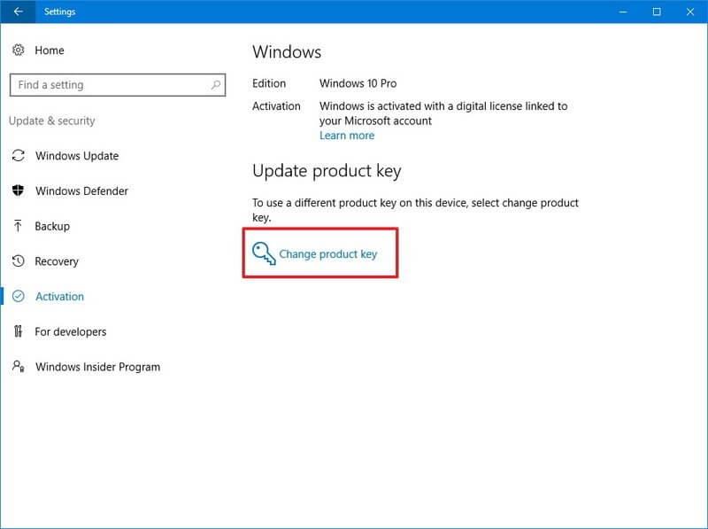 How to change product key on Windows 10