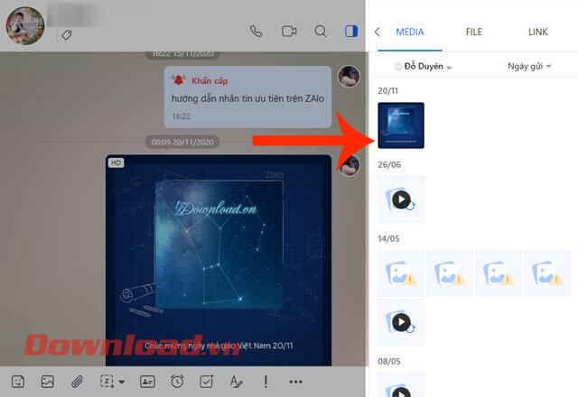 Comment consulter toutes les photos, vidéos, fichiers et liens partagés via Zalo