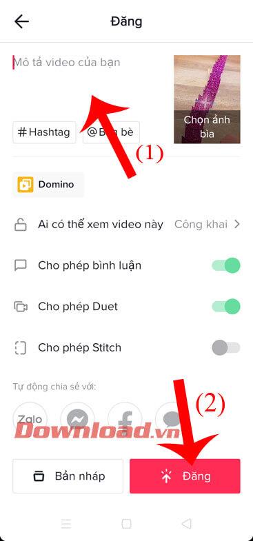 Instructions pour créer des vidéos avec effet Domino sur TikTok