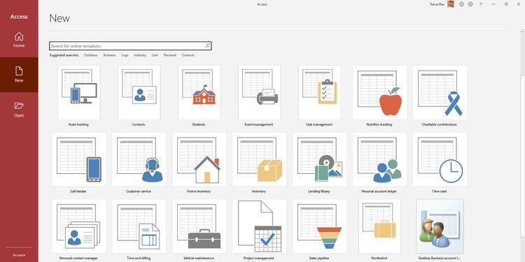 Steps to create a new database in Access