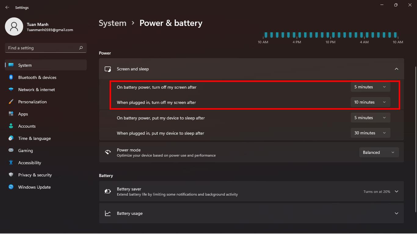 Instructions for changing the screen lock timeout on Windows 11