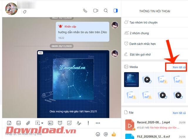 Comment consulter toutes les photos, vidéos, fichiers et liens partagés via Zalo